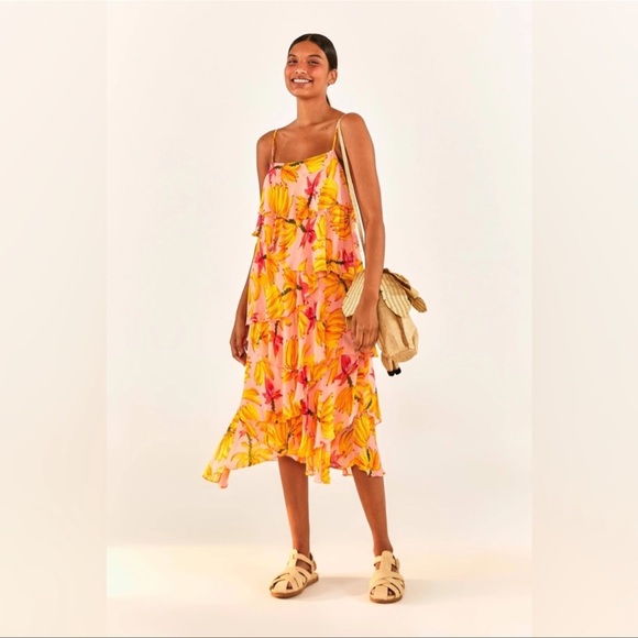FARM Rio Dresses & Skirts - Farm Banana Taste Sleeveless tiered midi dress size XL